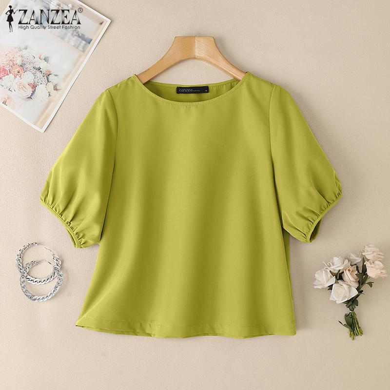 ZANZEA Chemisier d'été décontracté à manches courtes et col rond pour femme