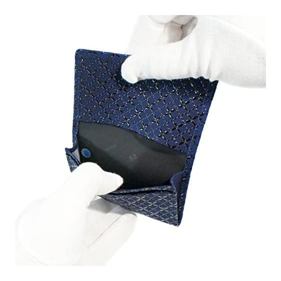 Inden-ya Inden Card Case, Large Capacity, Deerskin, Navy X Black Lacquer, Shippo Tsuanagi Pattern, 2501-04-179, 7cm X 11cm X 1.3cm, Gusseted Card