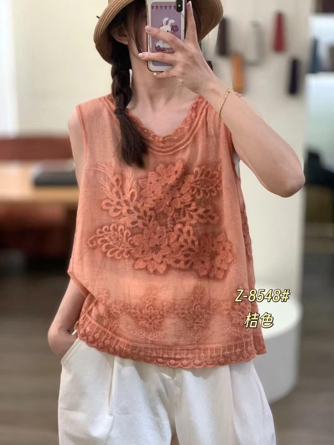 

Summer new retro lace sleeveless fried vest women s loose jacquard embroidered suspender top One size fits all помаранчевий