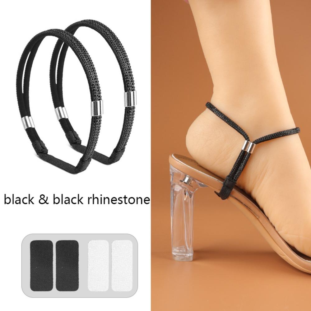1 Pair Rhinestone High Heels Shoes Band Anti-loose Elastic Fixed Women Diamond Shoelaces Ankle Holding No Tie Straps Band