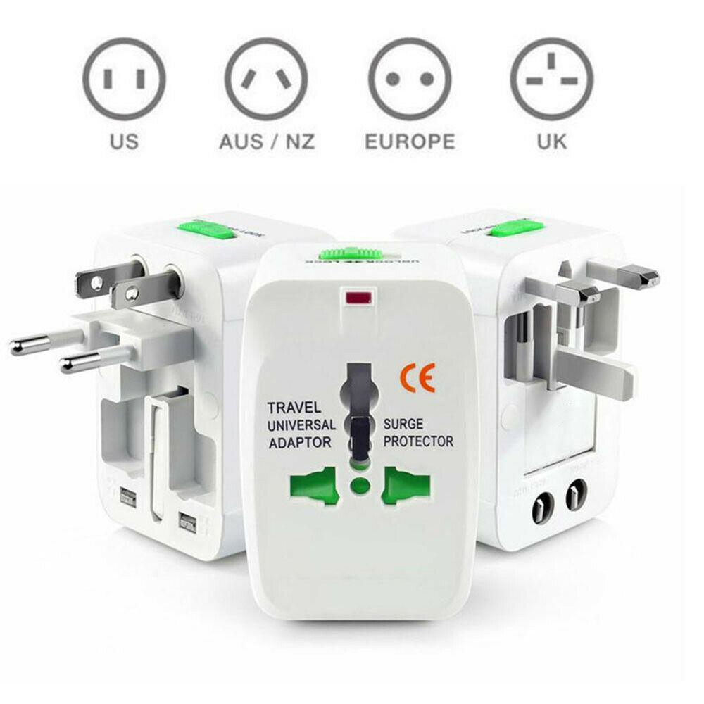 Universal Worldwide Adapter Electric Socket AU UK US EU Plug Adaptor Travel Wall Charger AC Power Option 2 USB Charging Port International Plug Adapto