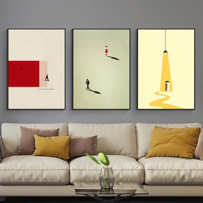 Nordic Figure Wall Art Canvas Painting Humorous Posture Prints Modern Wall Colorful Picture for Living Room Unique Poster Decor
