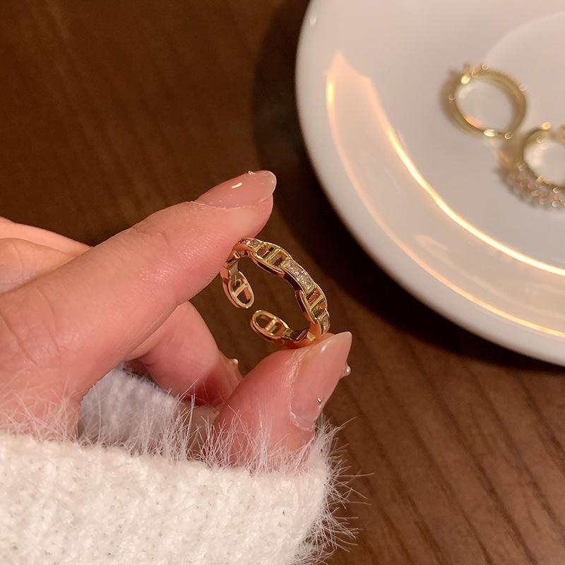 Shiny Zircon Pearl Open Ring for Women Luxury Ear Needles Earrings Fashion Simple Personality Wedding Jewelry