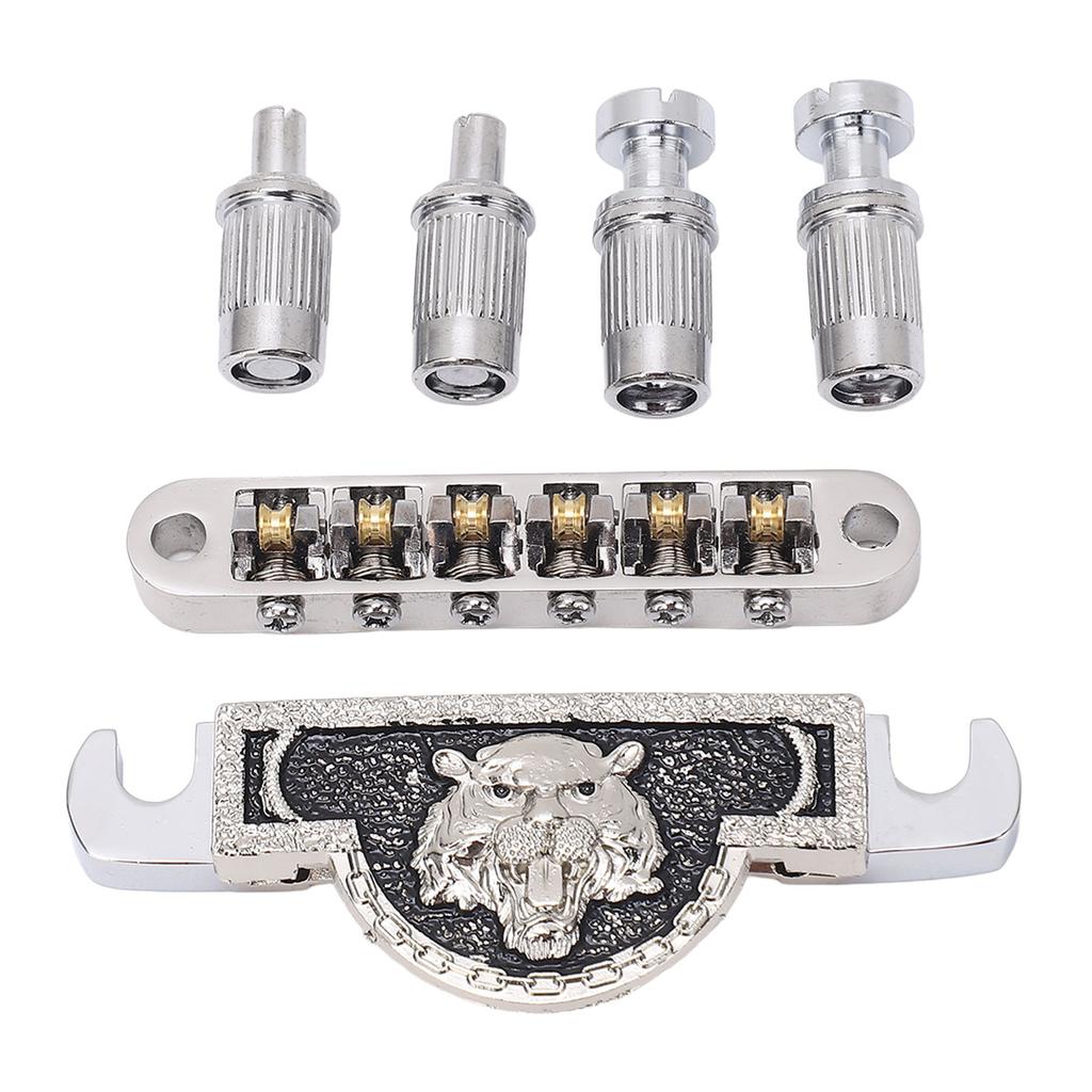 Guitar Roller Saddle Bridge Lion Pattern Metal Electric Guitar Bridge Tailpiece for LP 6mm Silver