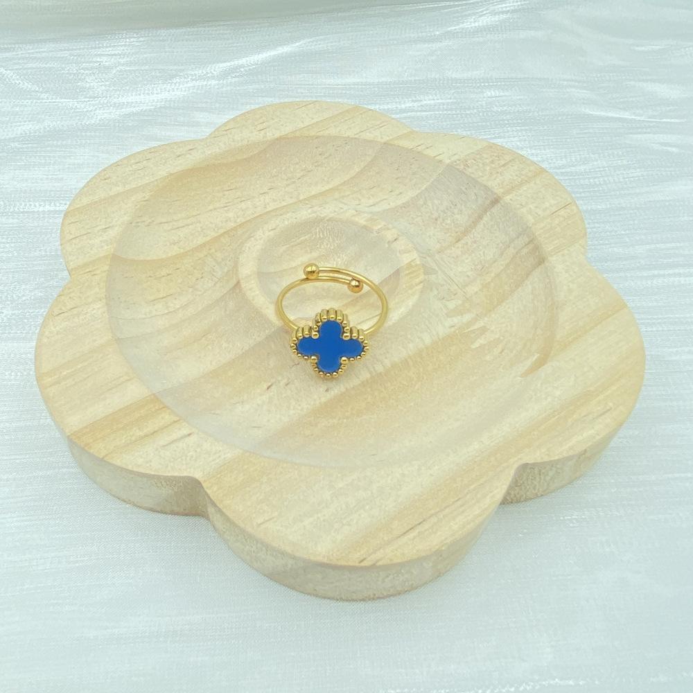 Anillo de Trébol de Cuatro Hojas de Moda de 13 mm Acero de Titanio Dulce Anillo Abierto de Trébol de Cuatro Hojas para Mujer