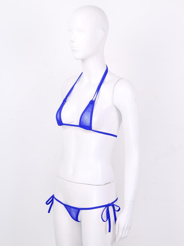 Damski Siateczkowy Zestaw Bikini na Ramiączkach Przezroczysty Design Mikro Trójkątne Stroje Kąpielowe Do Noszenia na Plaży Basenie
