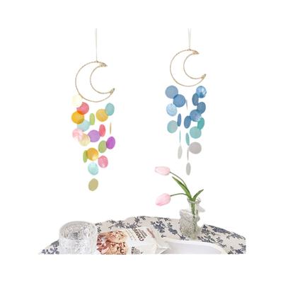 Hanging Shell Moon Wind Chimes Circle Shell Natural Shell Dream Catchers Home Decoration With Crisp Ringtones Shell Pendant