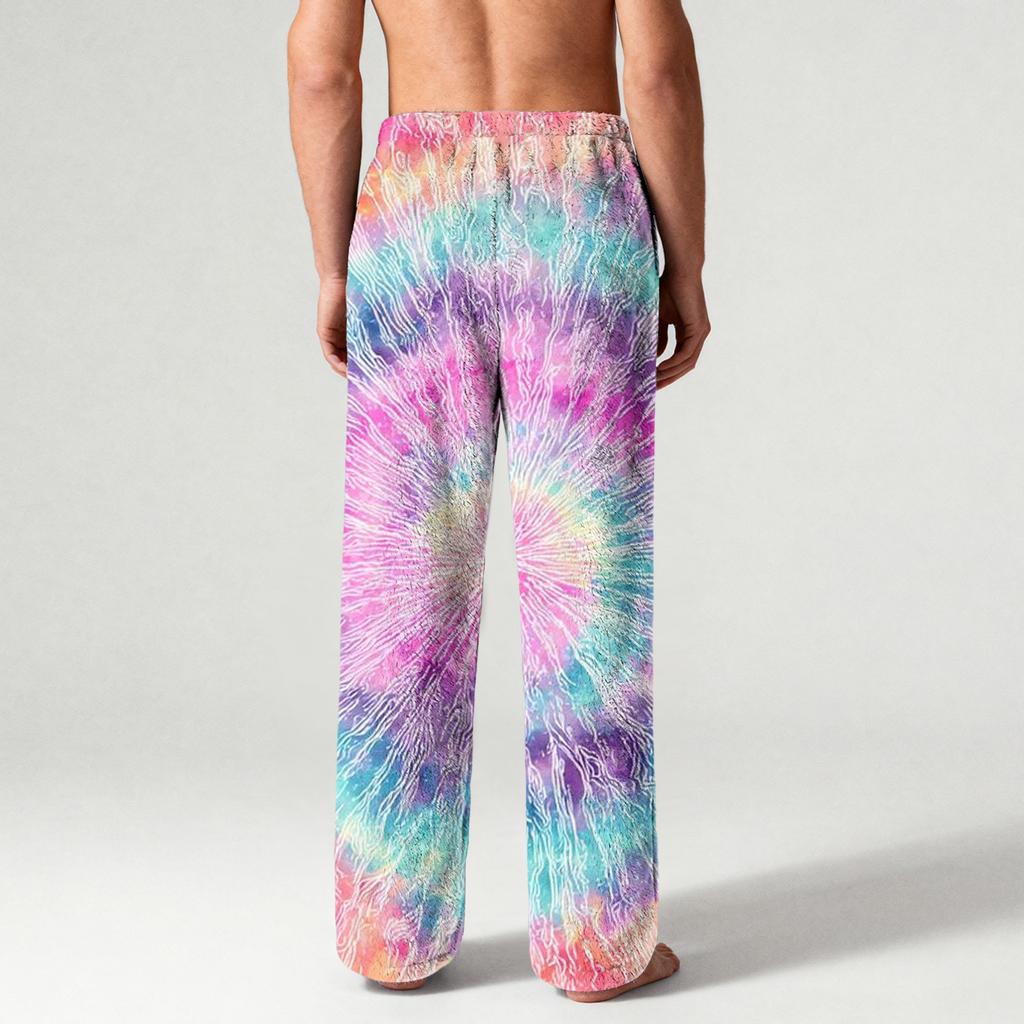 Men's Drawstring Pocket Flannel  Pants Homewear Sleep Pants