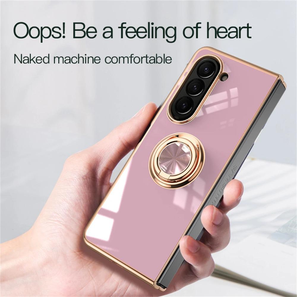 Shockproof Plating Ring Holder Phone Case for Samsung Galaxy Z Fold 6 5 4 Protective Stand Back Shell Luxury Full Protection Cover
