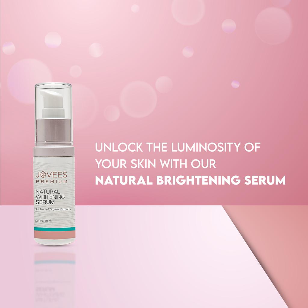 Jovees Natural Whitening Face Serum 50ml | Brightens Dull Skin | Reduces Dark Spots & Uneven Tone | Radiance Boosting Lightweight Daily Serum