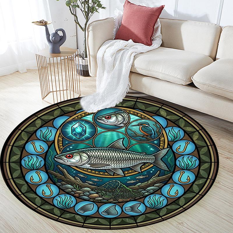 Marine Life Glass Round Area Rug Under Office Chairs Bedroom Living Room Home Decor