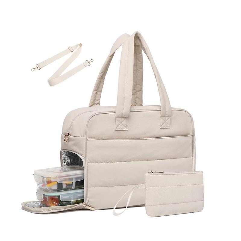 Lunch Tote Bag Laptop Bag With Insulation Lunch Compartment Fluffy Quilted Travel Duffel Bag