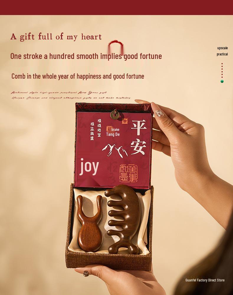 2026 Year of the Horse Chinese Sandalwood Comb Gift Box for Clients & Foreigners