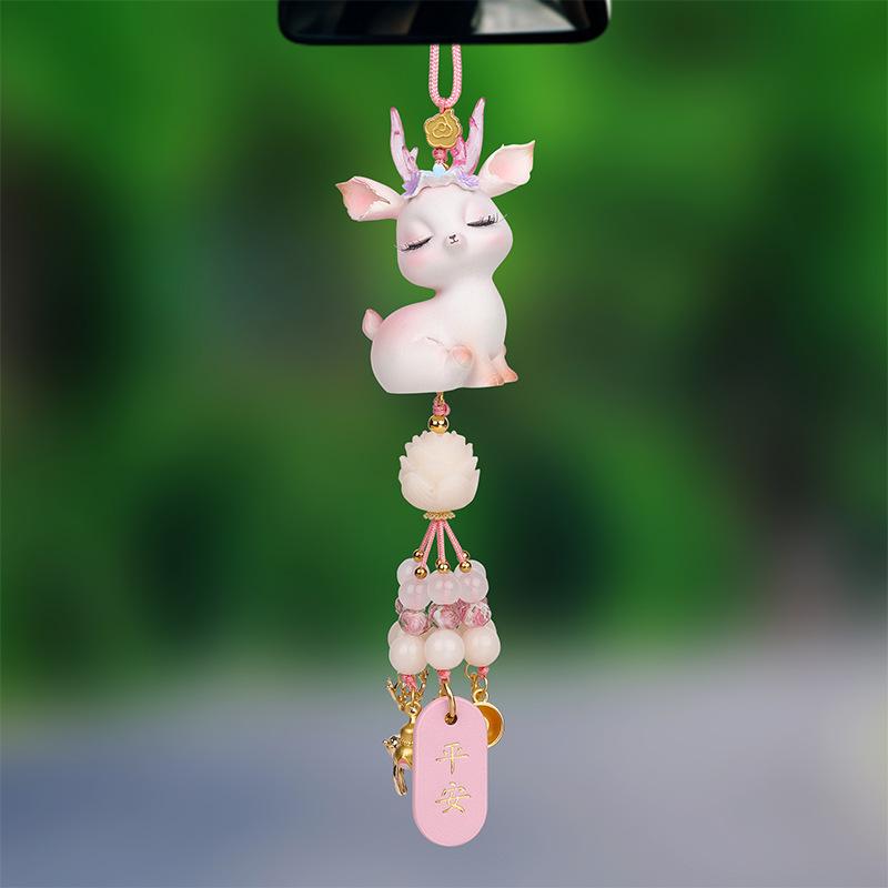 

Safe Journey Car Accessory - Deer-shaped High-end Car Interior Decoration Rearview Mirror Pendant - Car Interior Item Sitting Sand Gold розовый