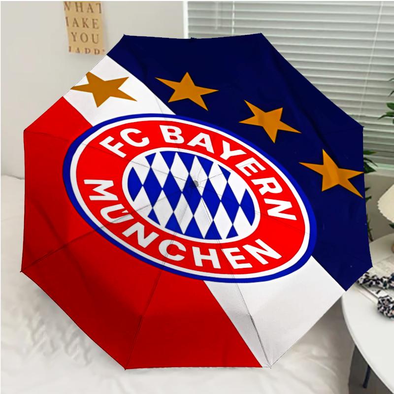FC Bayern München Logo Print Automatic Umbrella, 8 Rib Iron Frame, Plastic Handle, Suitable for Outdoor Travel &Daily , Ideal Gift