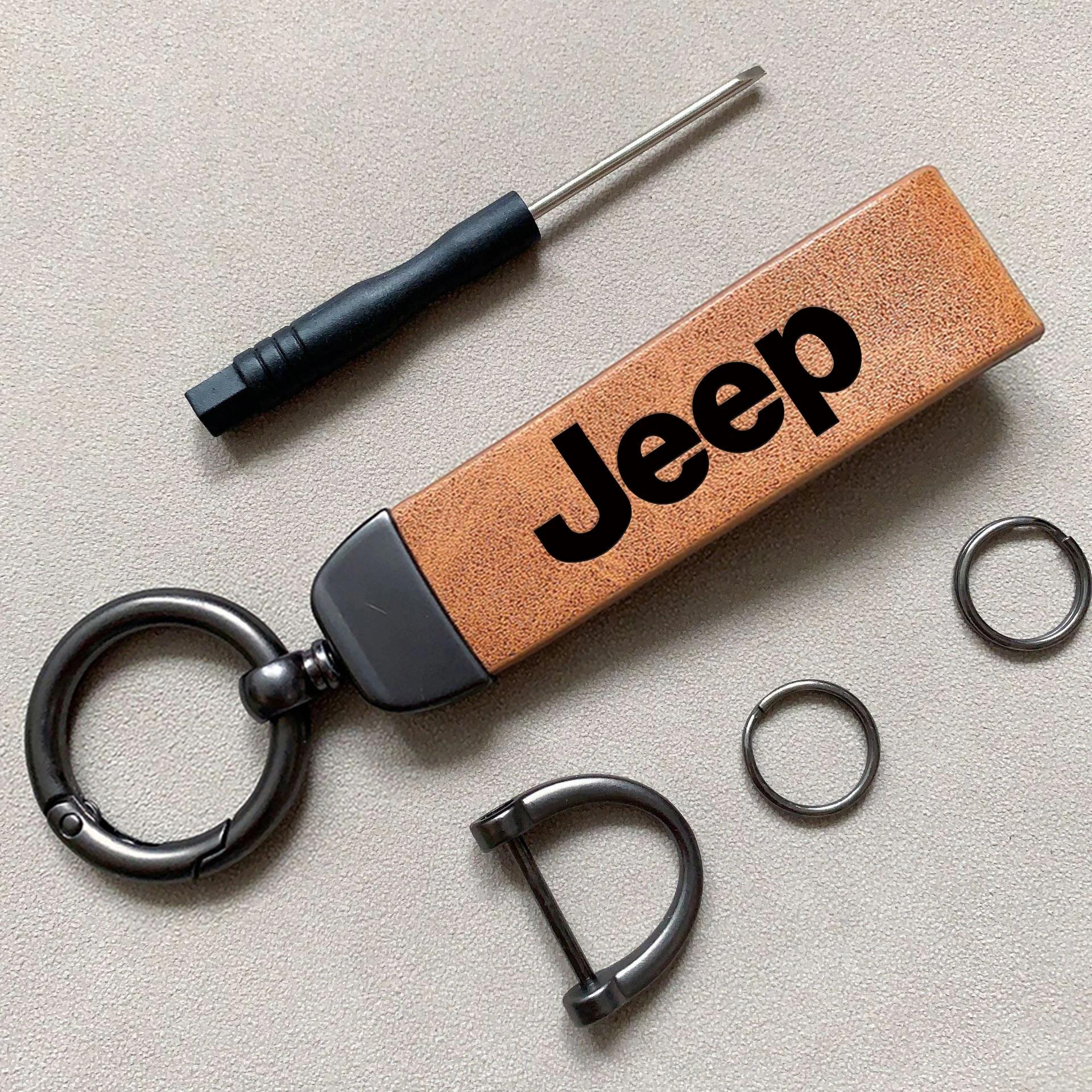 

For Jeep Car Vintage Leather Keychain Ring Zinc Alloy Chain Key For Jeep Grand Cherokee Wrangler JK Gladiator Compass Renegad