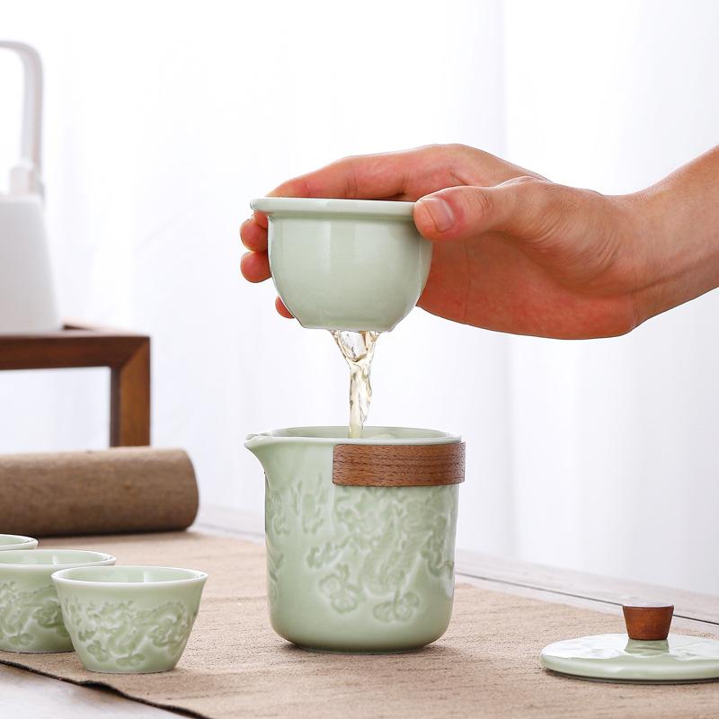 Celadon Travel Tea Set Outdoor Camping Portable Express Cup Gift Box Gift