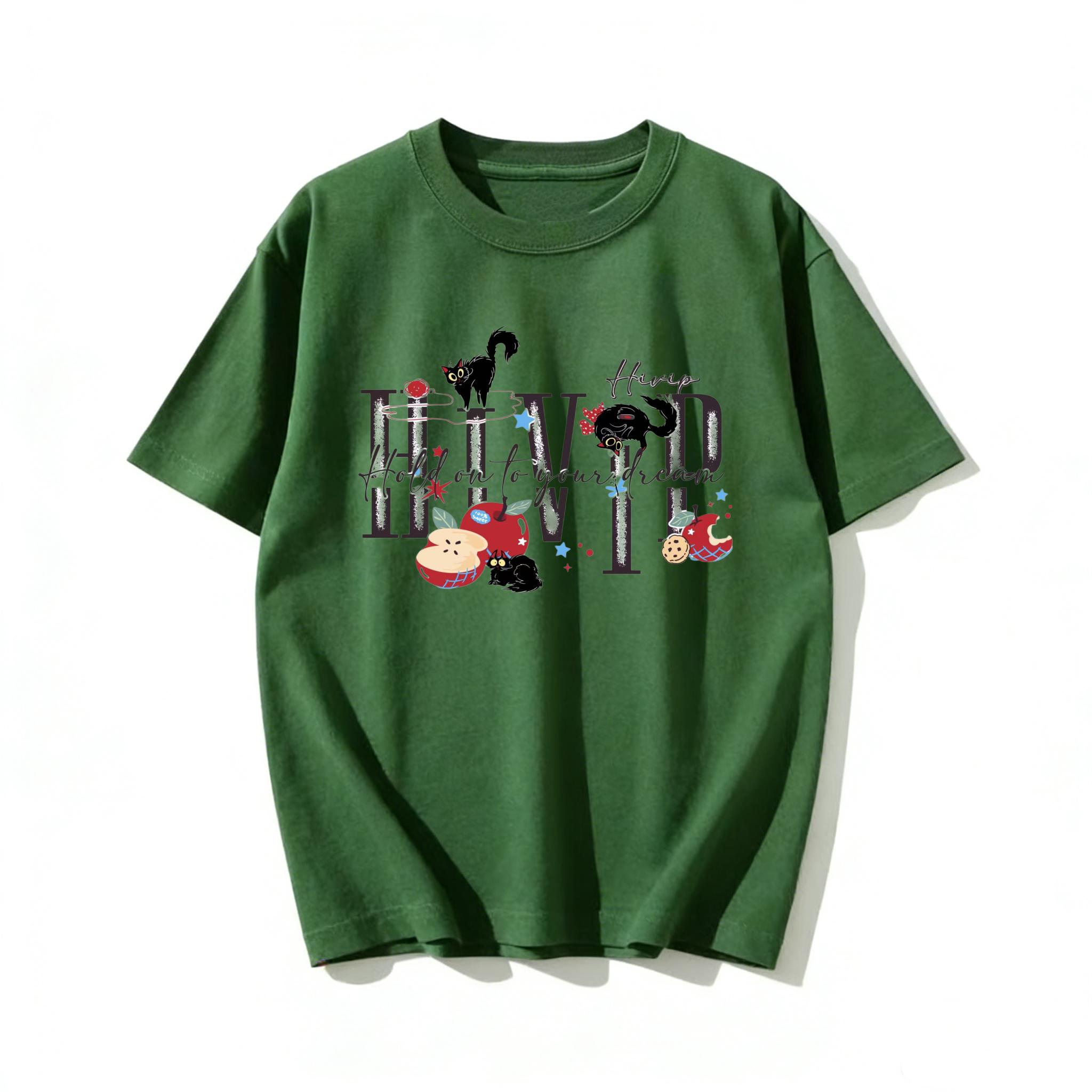 

Adult and Children Dark Apple Cat Hold on To Your Dream Pure Cotton Versatile Couple and Parentchild Multicolor Tshirt S