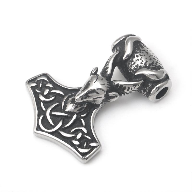 Retro Thors Hammer Widderkopf Edelstahl Anhänger Halskette