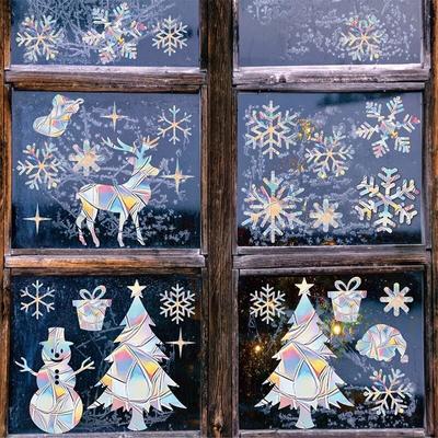 New Year Christmas Sun Catcher Window Stickers Snowflake Butterfly Stained Rainbow Prism Glass Sticker Kids Room Home Decoration