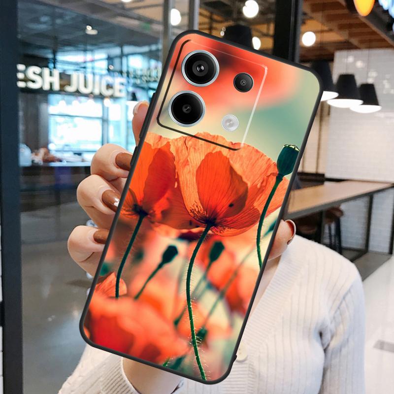 Red Corn Poppy Flower Cover For Xiaomi Redmi Note 13 Pro 12 11 9 10 Pro 9S 10S 11S 12S Redmi 12 10C 12C 13C Case