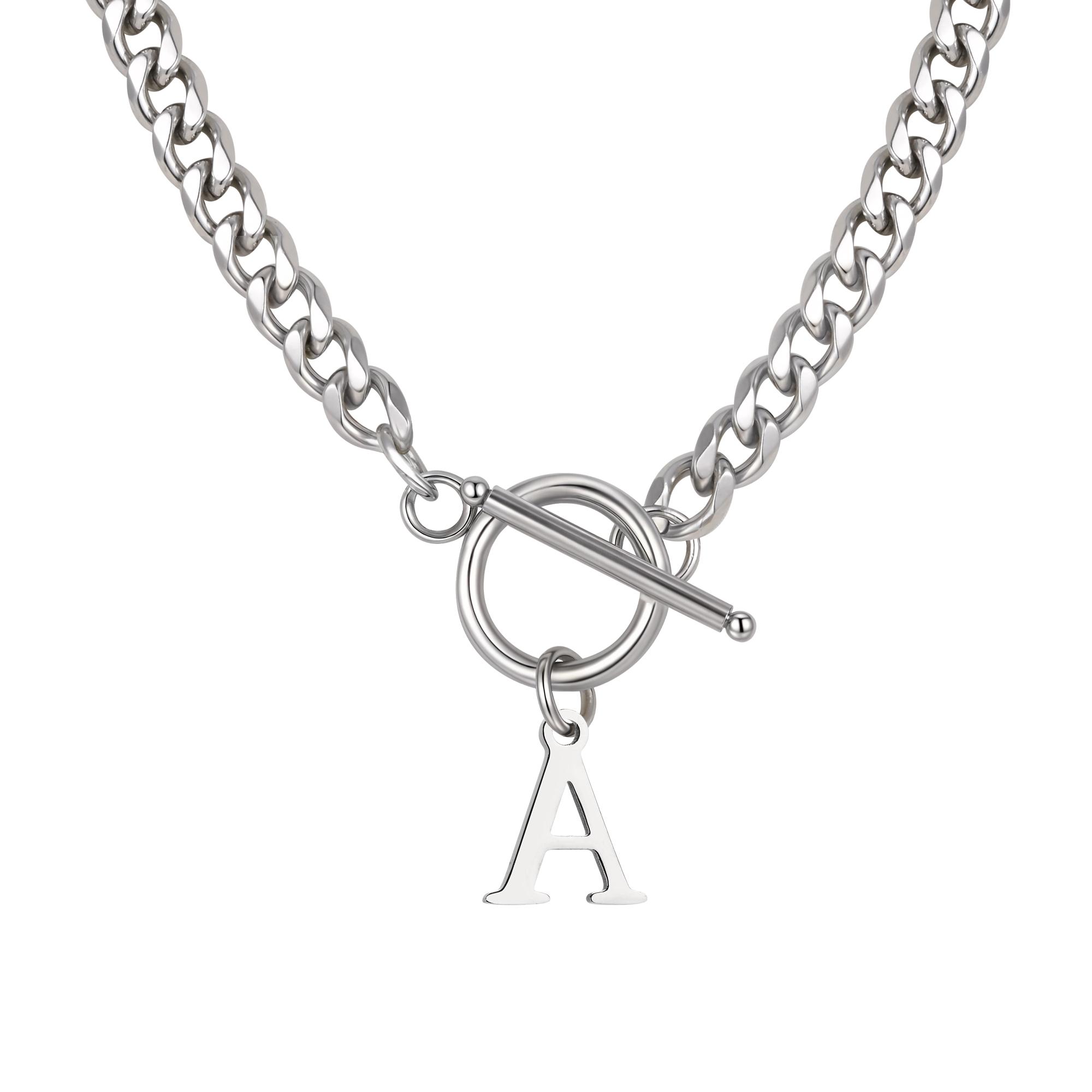 

High Quality Stainless Steel OT buckle A-Z Initials Necklace, Fashion Alphabet 26 Letter Pendant Necklace for Men Jewelry