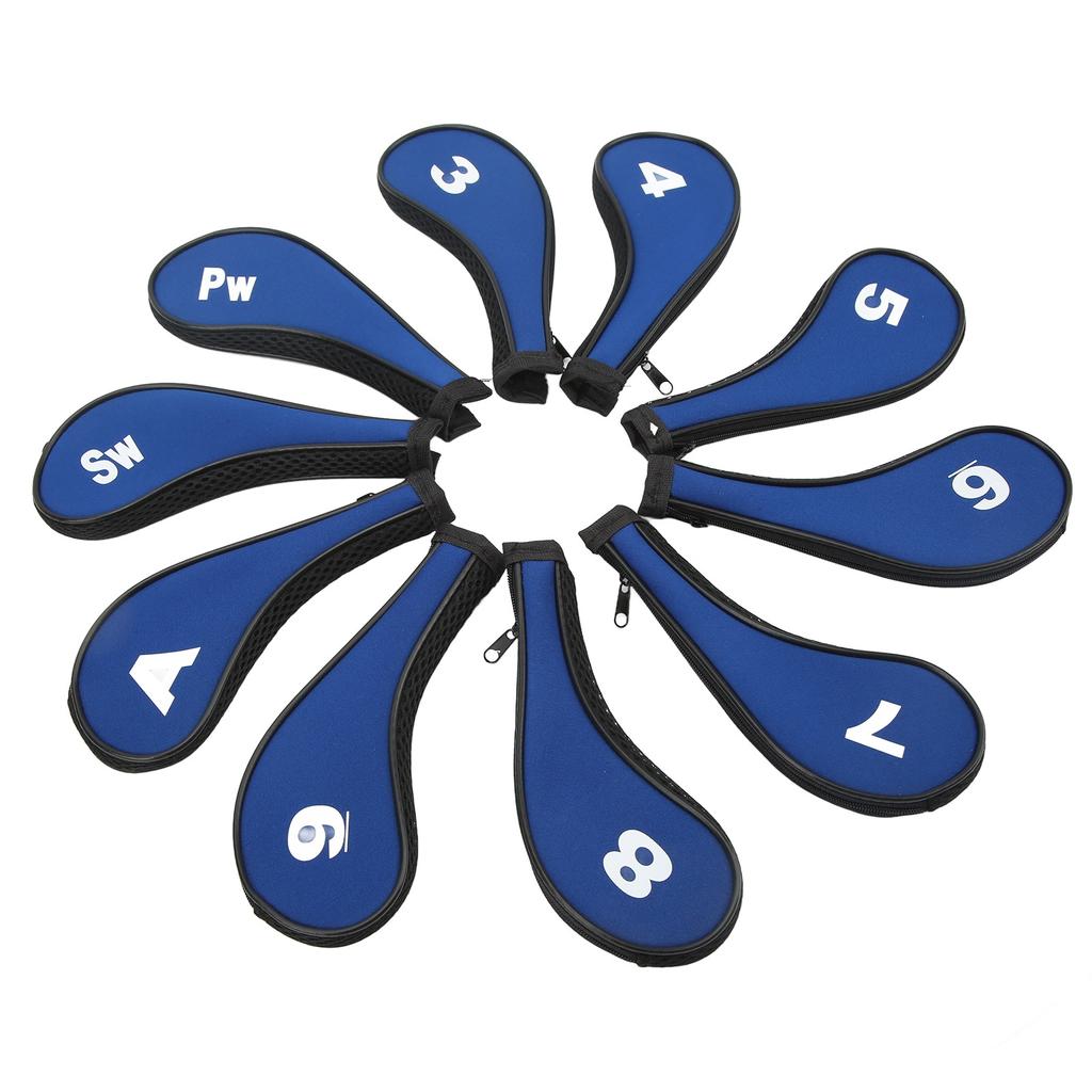 10pcs Golf Iron Head Cover with Number Printing Neoprene Zippered Golf Club Irons Covers Royal Blue