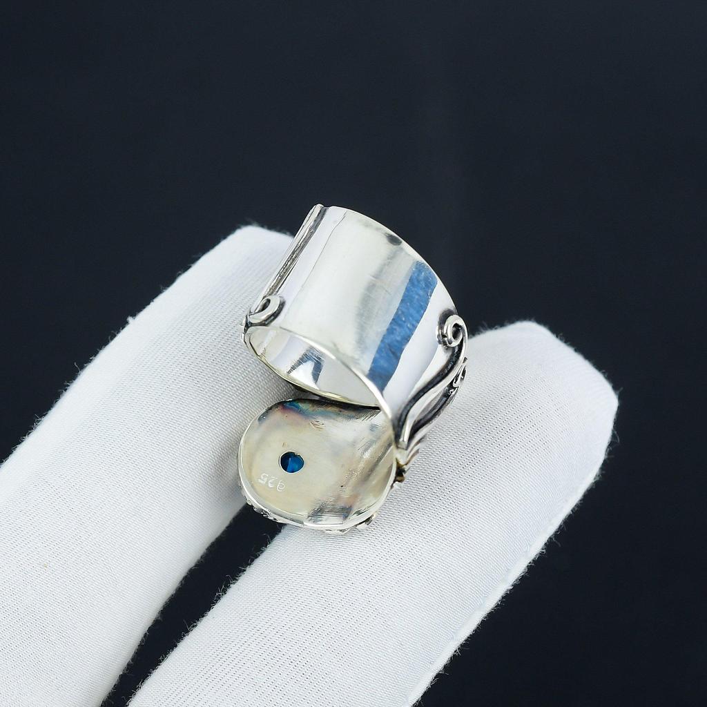 Blue Topaz Adjustable 925 Sterling Silver Ring - Fits US Sizes 6 To 10 - Blue Topaz Antique Handmade Boho Jewelry for Women & Men, Valentine Gifts