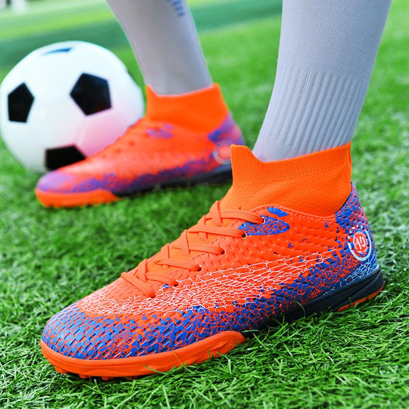 Men's Football Boots Rubber Soft Sole Short-nailed Artificial Turf Leather Youth Kids Football Boots