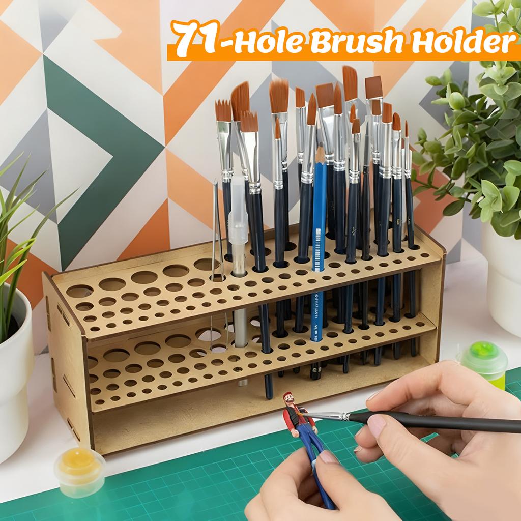 67/71 Hål Trä Penna&Penselhållare Organizer Artister Studenter Smink Skrivbordsförvaring Målningsmaterial Organisation Pappersvaror