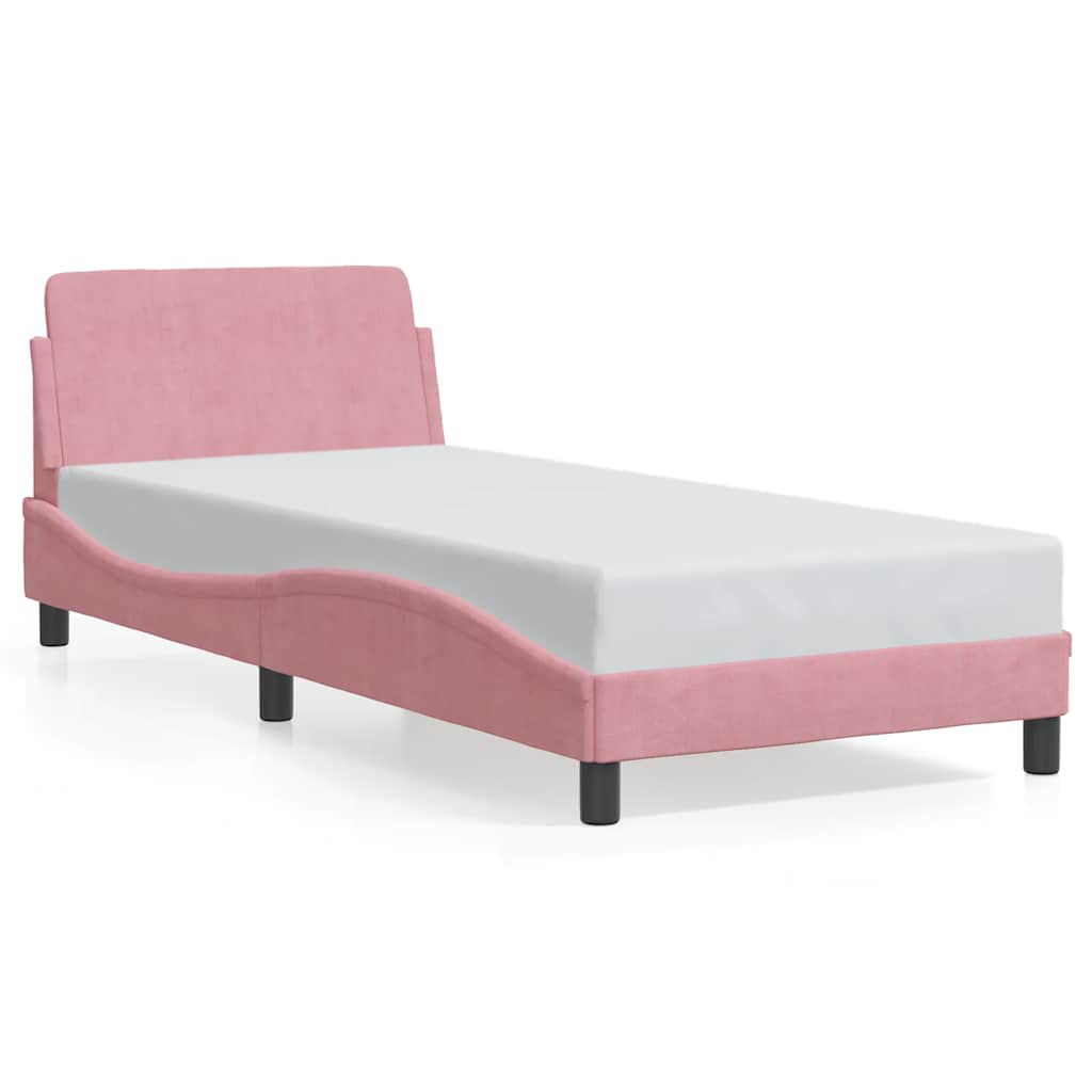 Vidaxl Rama Łóżka Z Zagłówkiem Bez Materaca, Różowa 90X190Cm Aksamitna