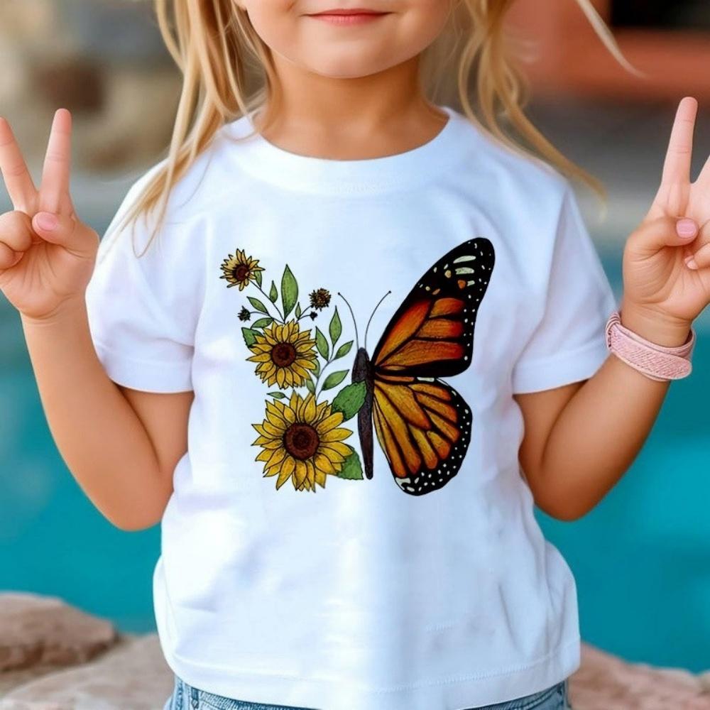 New 3D Butterfly Print Kids Girls T Shirt Summer Kids Clothes Short Sleeve Children Top Fashion T-Shirts Crew Neck Child T-Shirt