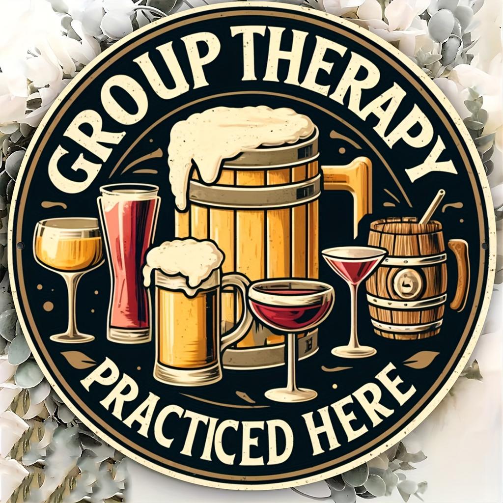 Vintage Beer Bar Art Poster: Group Therapy Practiced Here - Wooden Sign for Home Decor, Suitable for Man Cave, Backyard, or Bar Wall
