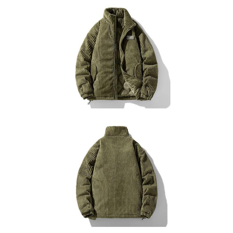 Winter Fashion Casual Parkas Men Stand Collar Solid Color Outerwear Corduroy Thicken Warm Jacket Padded Jacket