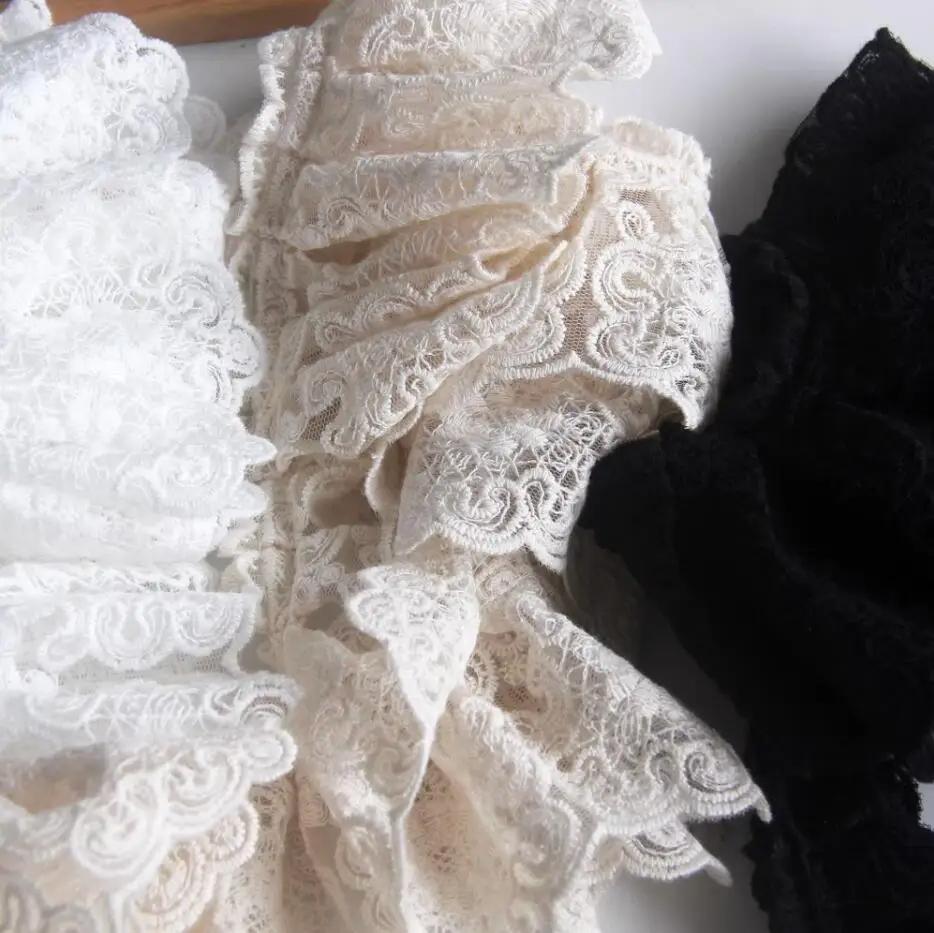 1Yard/lot(0.9meters) 7.5cm Wide New European Style Mesh Embroidery Lace Pleated Dress Clothing Accessories
