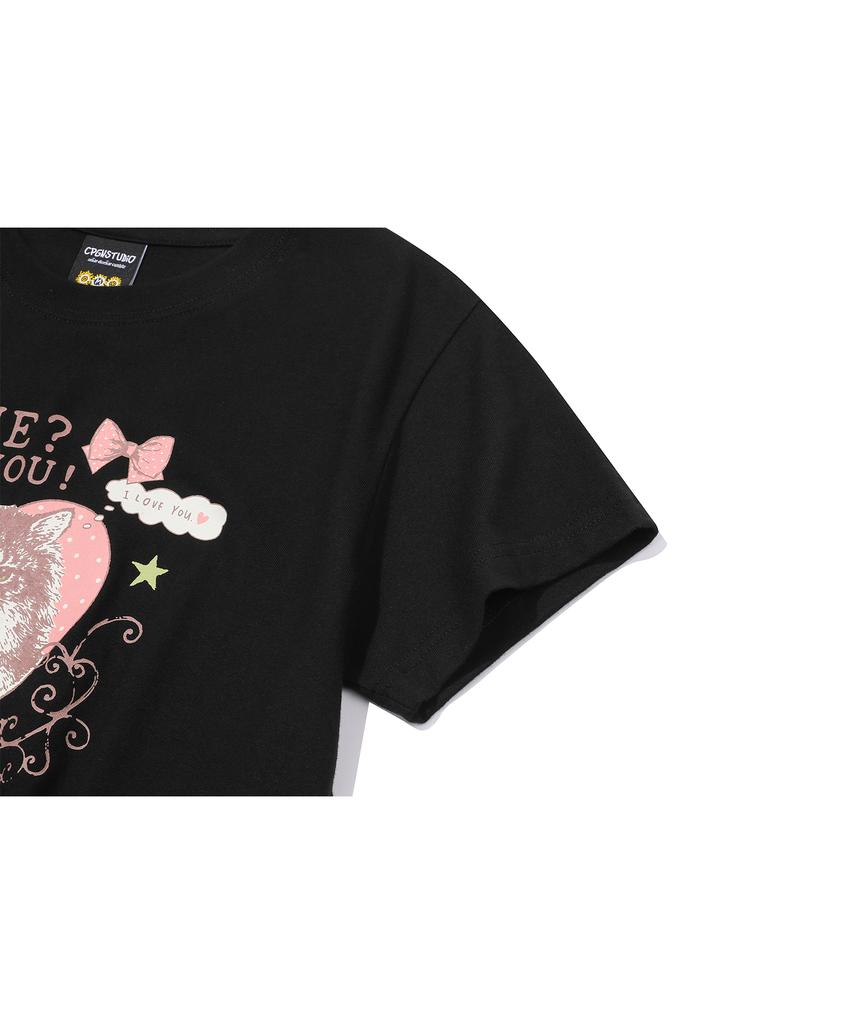 CPGN STUDIO Miyucat Crop Short Sleeve T-Shirt Black