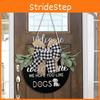 Personalized Rustic Wooden Door Hanger With Adorable Checkered Bow For Dog And Cat Homes