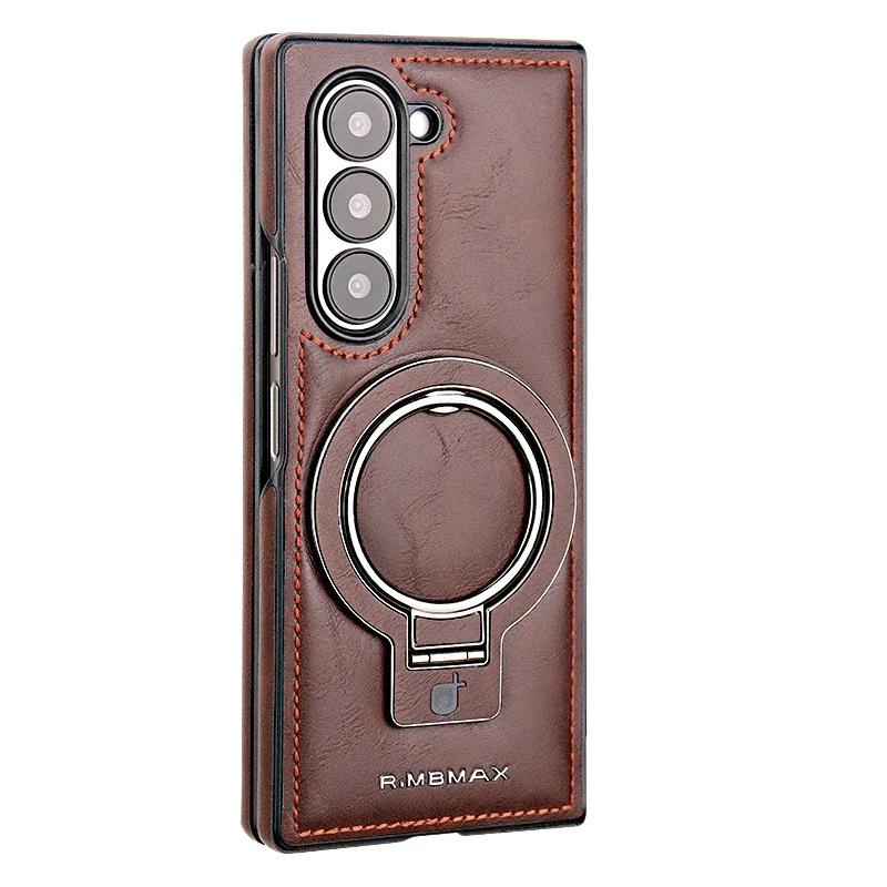 

Luxury Magnetic Ring Holder Z Fold6 Leather Case For Samsung Galaxy Z Fold 6 5 4 Wireless Charging Shockproof Protective Cover For Galaxy Z Fold 6