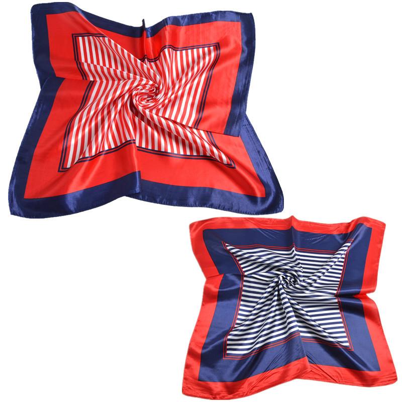 New simulated silk scarf, striped women's small square scarf, flight attendant workplace decoration cm spring and summer silk scarf
