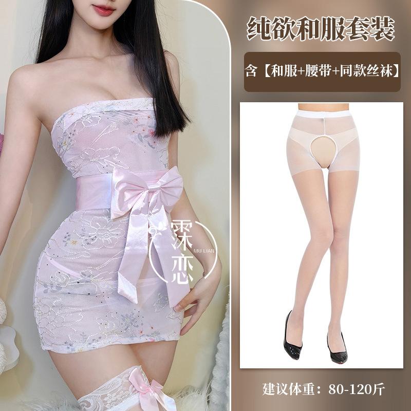 Sexy underwear embroidery printing perspective kimono sexy tube top hip-wrapped uniform slim and thin