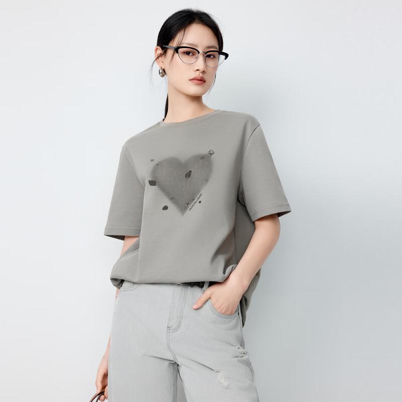 Elva' Island Women's Heart Print Casual Short Sleeve T-Shirt
