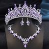 Golden AB 3 Pcs Tiaras and necklace earrings for Bridal Jewelry Sets Women Brides Wedding Crown Prom Birthday Accessories