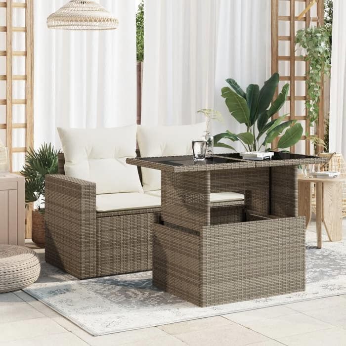 VidaXL Garden Table with Gray Glass Top 100x55x73cm Braided Resin, Outdoor Table, Table, Dining Table 366121