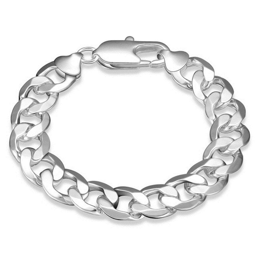 

925 Sterling Silver 8 Inches 12MM Sideways Cuban Chain Men Bracelet for Women Charm Fashion Wedding Party Jewelry Gift Wholesale 20CM