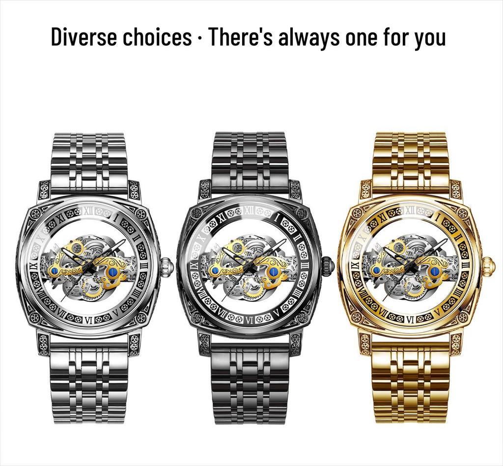 Binbang European & American Oversized Hollow Carved Men's Fashion Waterproof Casual Watch