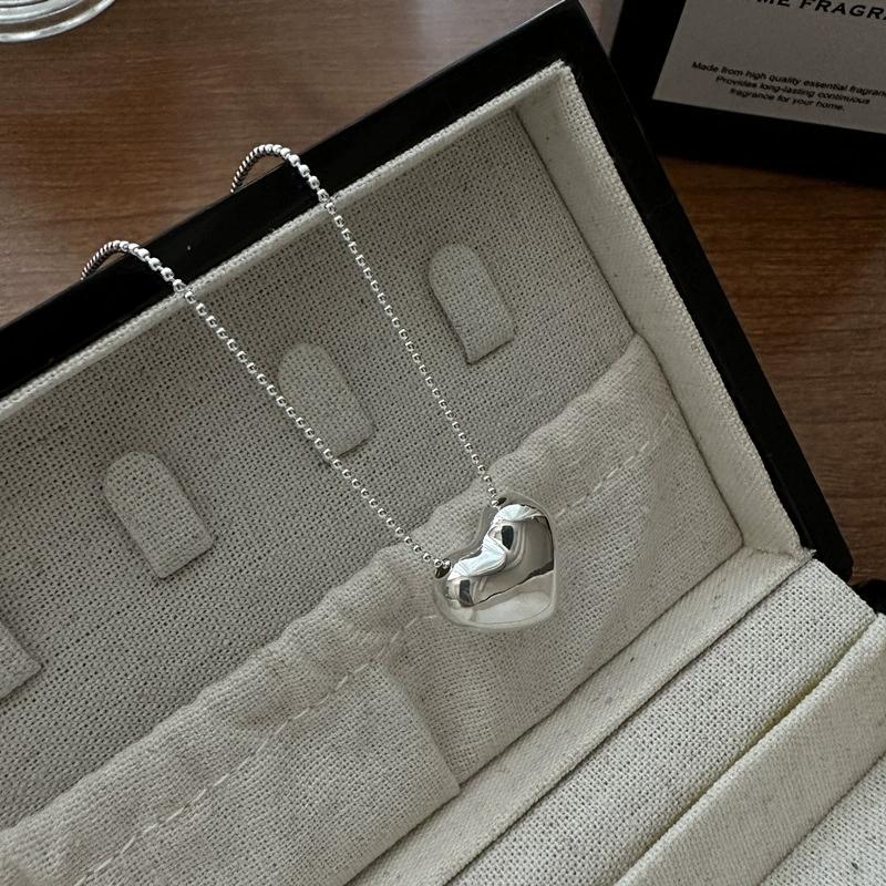 FY- 12TL35 S925 Silver Korean Version Basic Design Smooth Heart Necklace Korean Style Fashion Minimalist Texture Sweater Chain