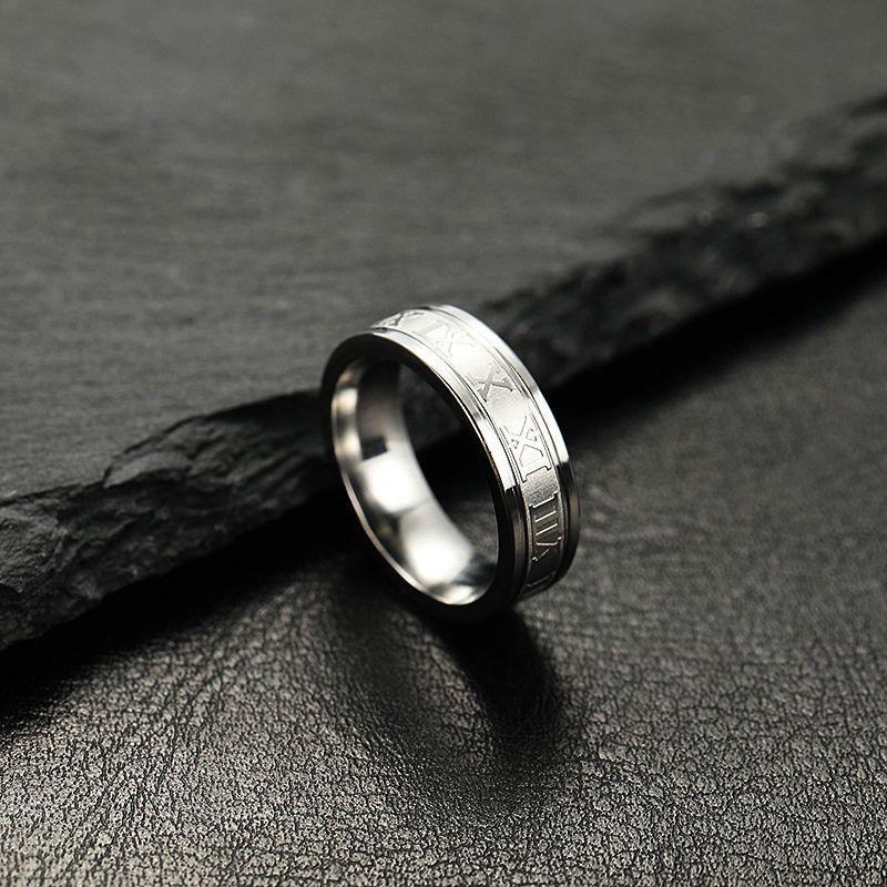 Cross-Border Foreign Trade Stainless Steel Jewelry Hot Sale Western Style 6mm Corrosion Roman Word Multi-Color Optional Titanium Steel Ring