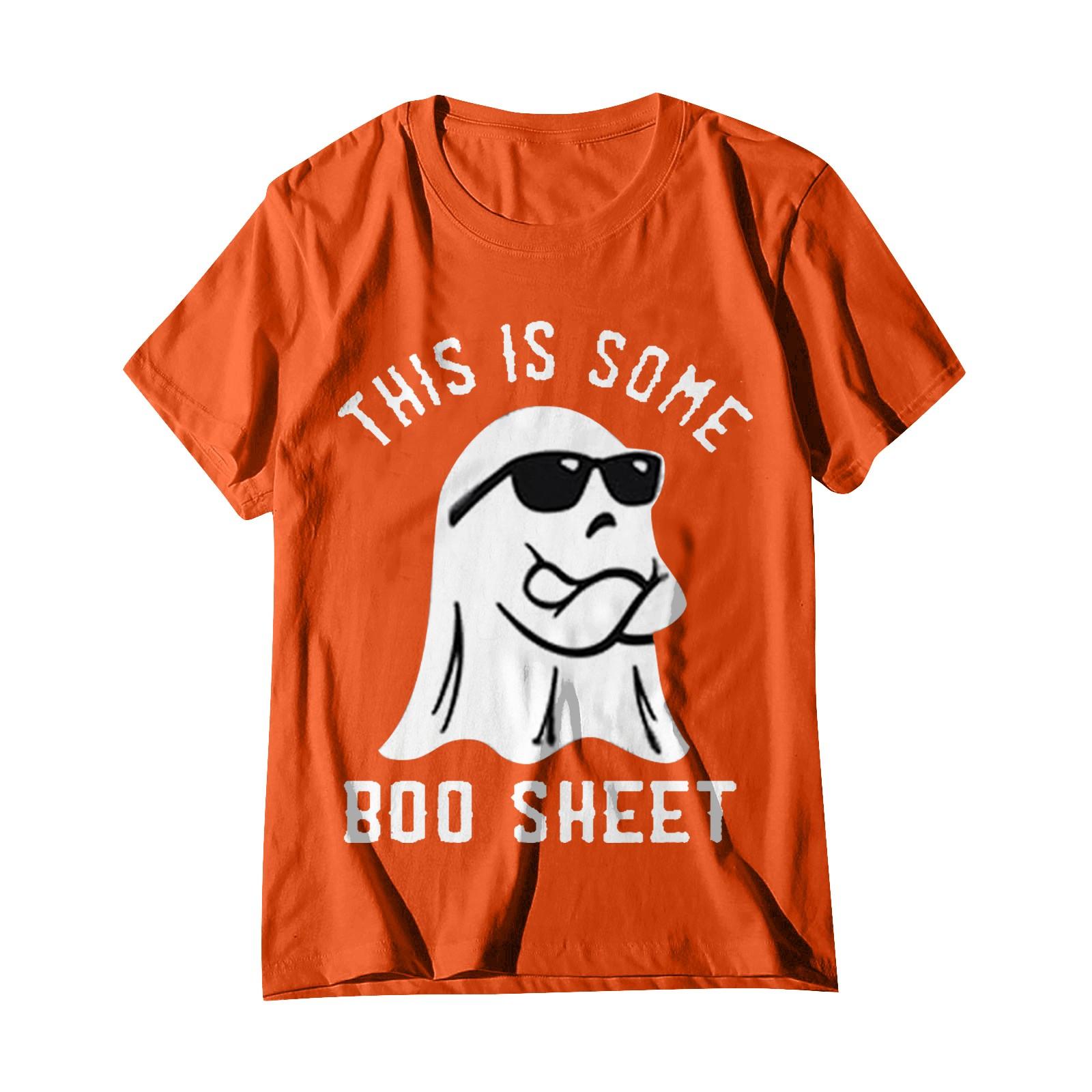 

Женский свободный свитер с круглым вырезом и короткими рукавами с принтом призрака на Хэллоуин XL белый