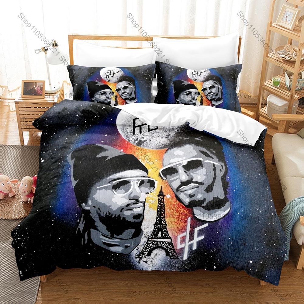 PNL Duvet Cover + 2 Pillowcases, French Hip Hop Duo Print Bedding Set Soft Bed Linen for Music Fans Bedroom Decor