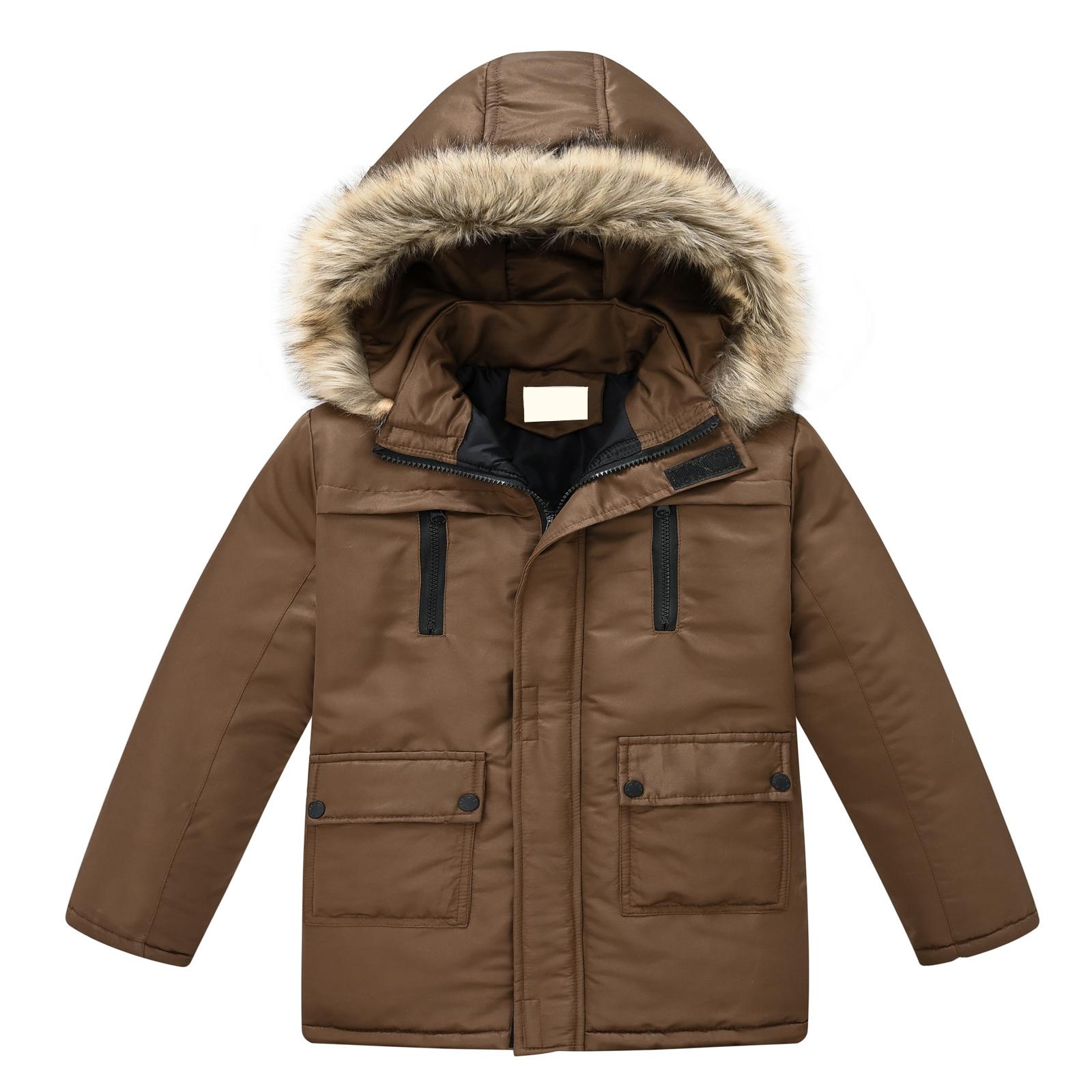 

Kids Detachable Hood Coat - Solid Color Trim Jacket 130